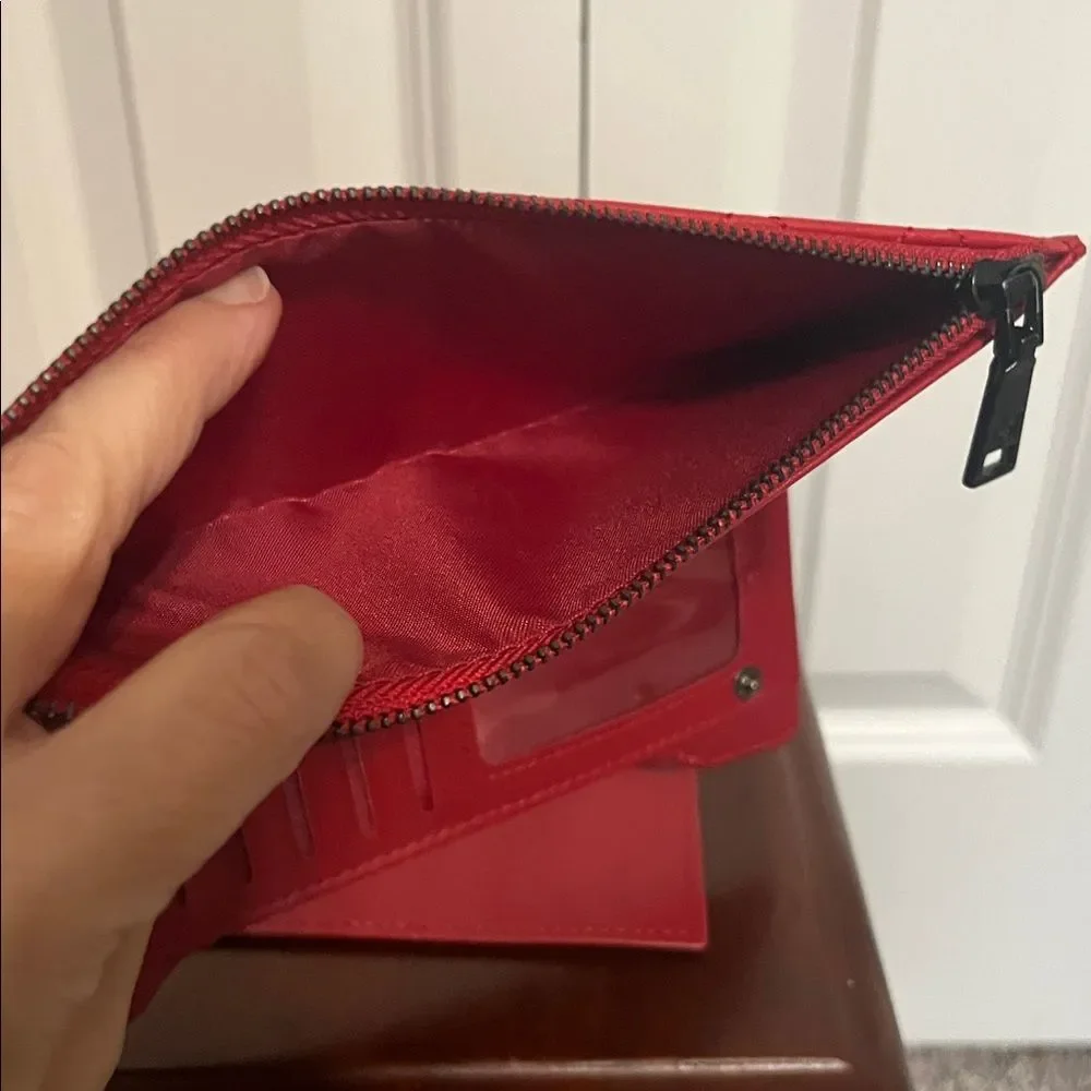 Badgley Mischka Red Quilted Vegan Leather Bifold Wallet with Extra Card Insert